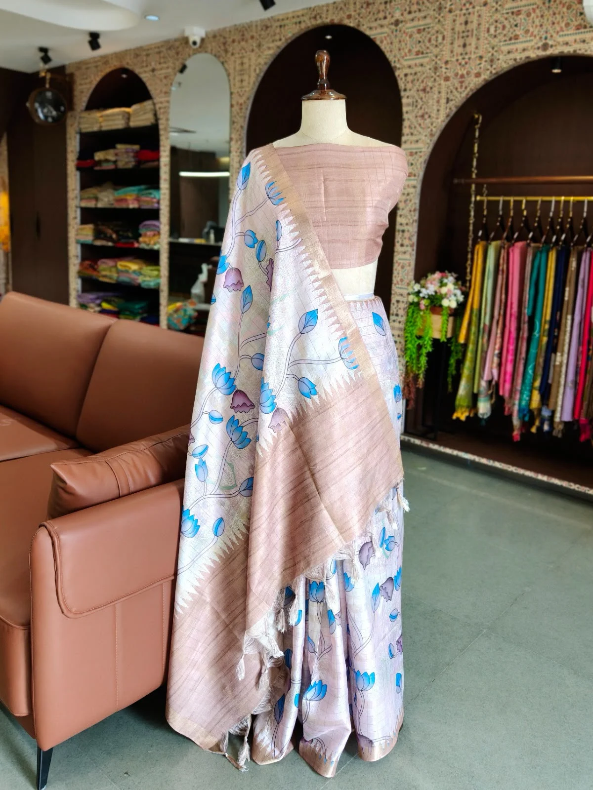Pichwai Lotus Print Semi Tussar Saree